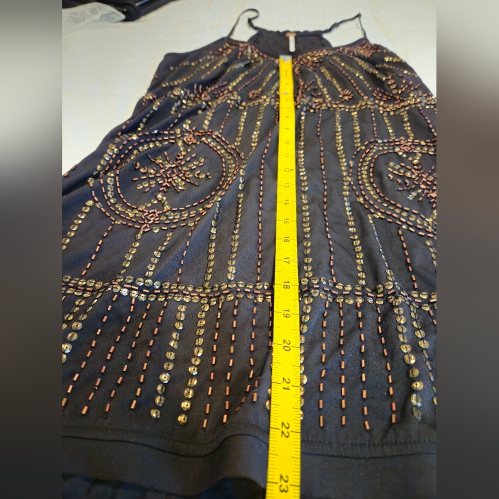 Free People Beaded Slip Dress Black Embellished Mini Tunic Size SP - Picture 2 of 12